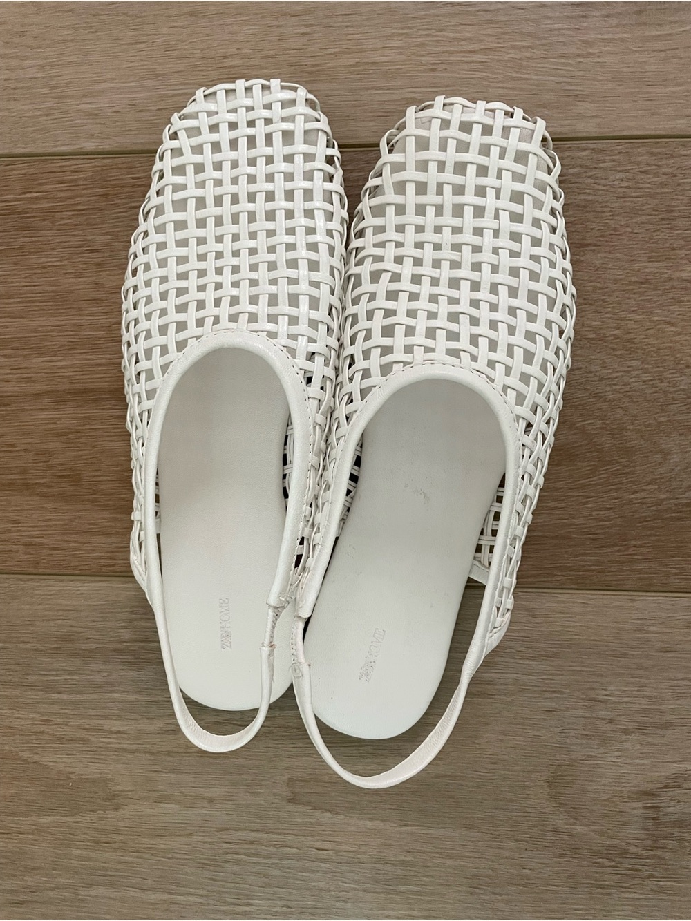 Zara White Braided Leather Slingback Ballet Flats
